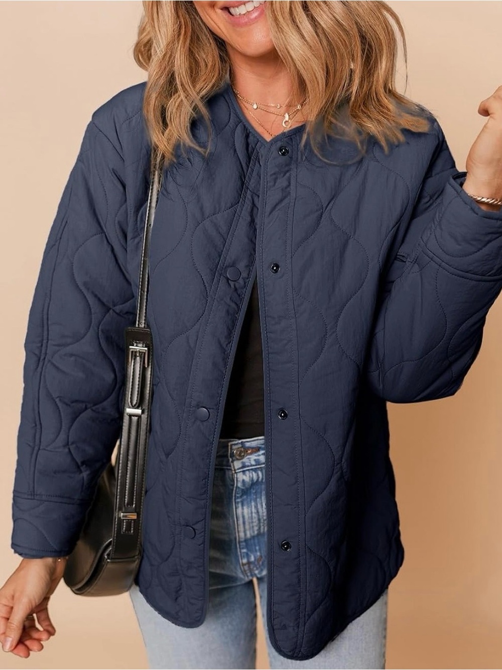 Dokotoo Quilted Lightweight Button-Front Jacket - Women's - Navy XL